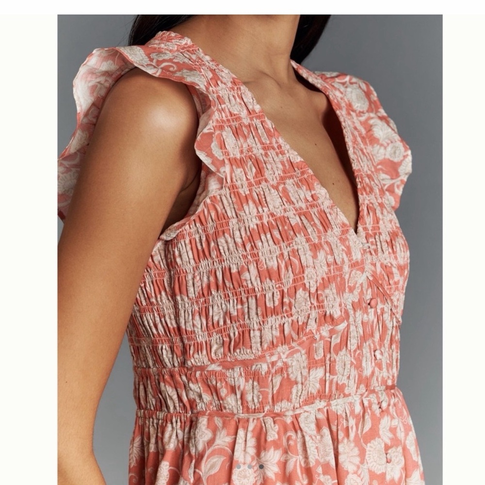 Anthropologie Peregrine Sleeveless V-Neck
Smocked Mini Dress 1X Coral NWT - Picture 3 of 6